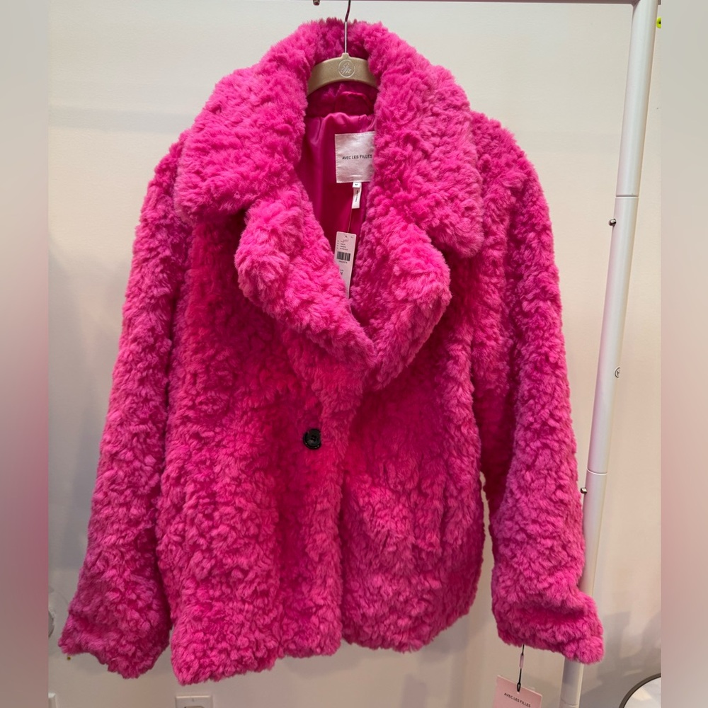 NWT size M Avec Les Filles Vibrant Pink faux furJacket